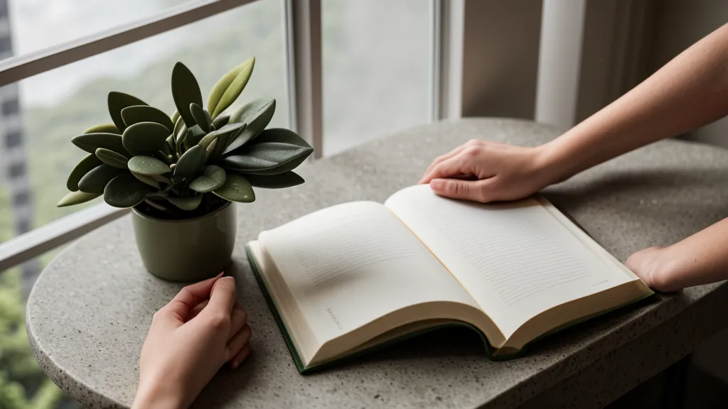 Rincón de estudio con libros y el cuaderno verde de señales, contra una pared de sillar blanco, símbolo del duelo y las señales
