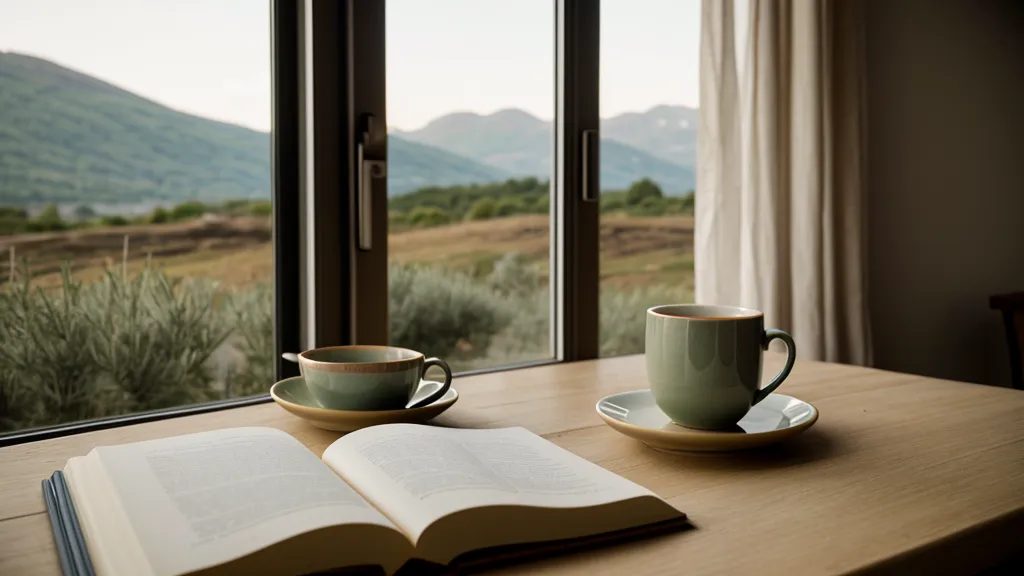 Taza de café en un balcón con vista al volcán Misti, momento de calma para notar señales de duelo