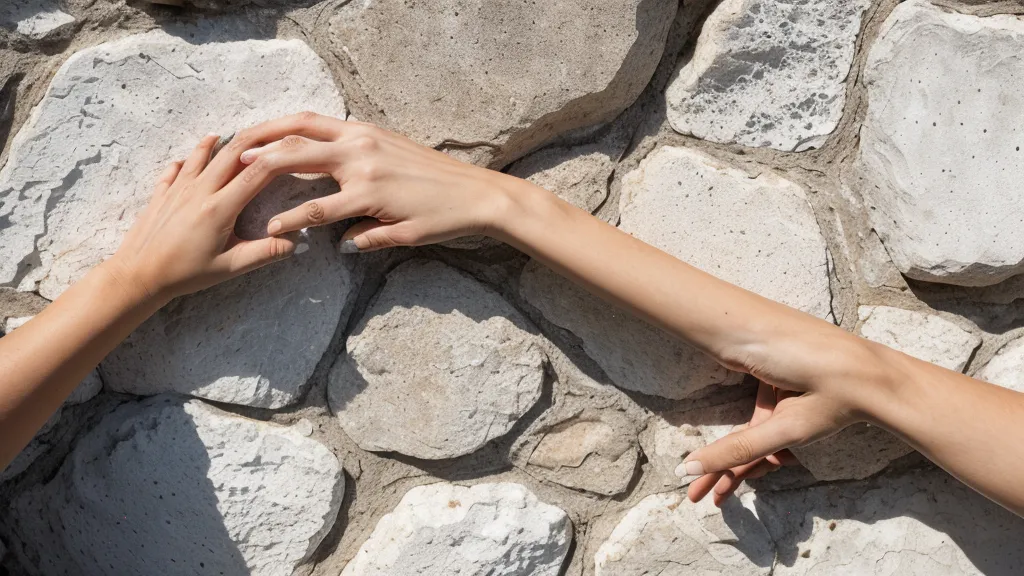 Mano rozando una pared de sillar blanco en el barrio de San Lázaro, señal cotidiana de la arquitectura antigua de Arequipa