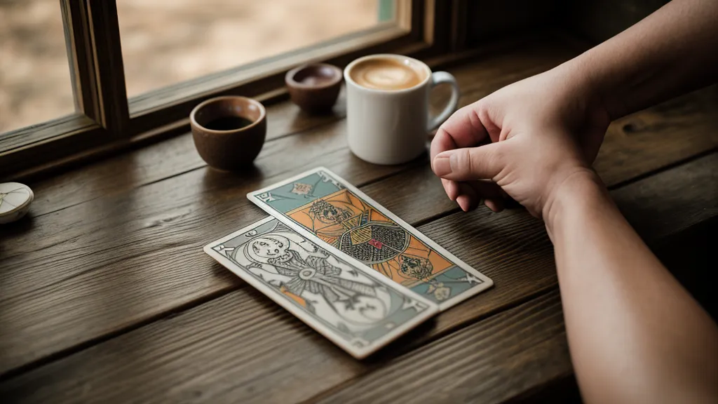 Manos barajando una baraja de tarot antes de decidir qué tirada hacer durante el duelo